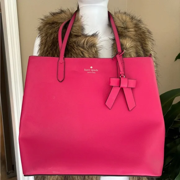 kate spade Hot Pink Bow Saffiano Tote - Picture 1 of 16